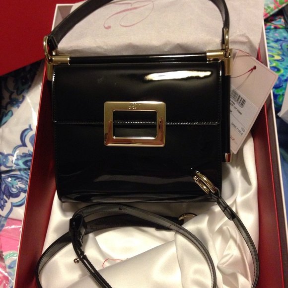 Roger Vivier Handbags - NWT Roger Vivier: Miss Viv' Mini Black Patent Bag